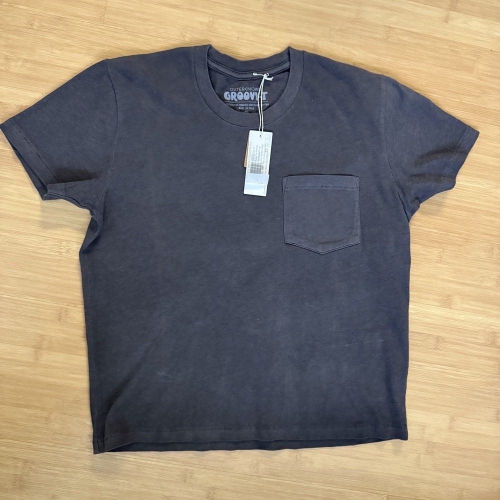 Outerknown Groovy Pocket T Shirt Womens Small Black Organic Boxy Hip Crop Blank